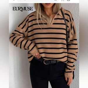 SHEIN Tan and Black Striped Sweater